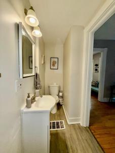 a bathroom with a white sink and a toilet at Cozy 1bdrm,highfalls, Wi-fi, Dt, Shopping, Cozy in Rochester