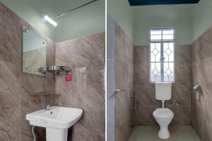 two pictures of a bathroom with a toilet and a sink at Townhouse Howell Crossway Shillong Formerly Laban Guest House in Shillong