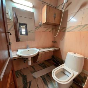 a small bathroom with a toilet and a sink at PeaceWood in kolkata