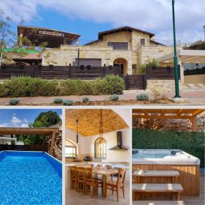 a collage of photos of a house and a swimming pool at The Stone Villa Luxury Nature Retreat Galilee in Hosha‘ya