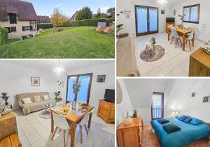 a collage of photos of a living room and a house at Maison paisible avec jardin à Houlgate in Houlgate