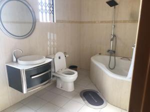 a bathroom with a sink and a toilet and a bath tub at Family Home In Maun in Maun