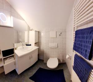 a small bathroom with a sink and a toilet at Knaller der Reiterbauernhof in Reisach +59 photos