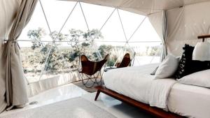 Ένα ή περισσότερα κρεβάτια σε δωμάτιο στο Breathtaking Dome with Spectacular Outdoor Living and Chic Elegant Interior in Texas