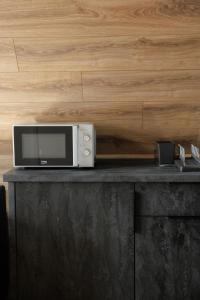 a microwave oven sitting on top of a counter at Лісогори in Slavske