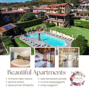 a collage of photos of a villa with a swimming pool at Holiday Home Camino Monferrato in Camino