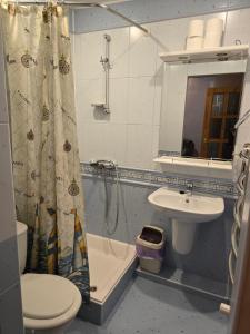 a bathroom with a toilet and a sink and a shower at ТСЦ Тисовець in Tysovets +67 photos