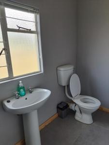 a bathroom with a toilet and a sink and a window at Aqua Farm - Family Unit in Teba