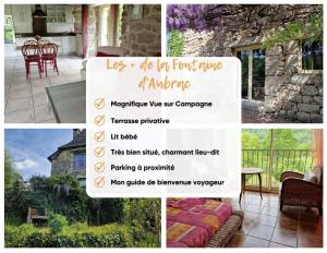 a collage of pictures of a house with a sign at La Fontaine d'Aubrac in Florentin-la-Capelle