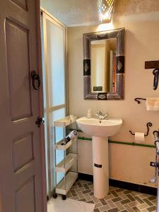 a bathroom with a sink and a mirror at Nomadic Birdway in Imiter +44 photos