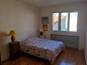 a bedroom with a bed and a window at Appartement plein centre in Saint-Étienne