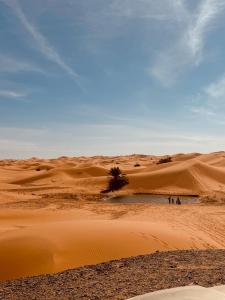 a group of people walking through the desert at Dream Luxury Majestic Camp in Merzouga +9 photos