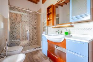 a bathroom with a toilet and a sink and a shower at Il Tinaio di Mary in Cetona +45 photos