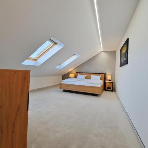 a bedroom with a bed and a skylight at Moritz Apartments - Dosborn 7 in Dingelstädt