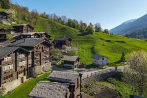 an aerial view of a village on a hill at Ferienwohnung Schleif in Niederwald