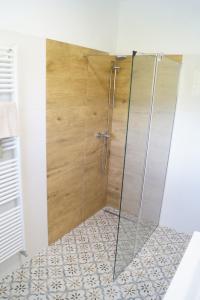 eine Dusche mit Glastür im Badezimmer in der Unterkunft Casa Florian in Vito dʼAsio