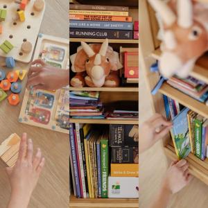 a collage of pictures of a child playing with books at Casa de Soleil New Modern Home Central Location in Worragee