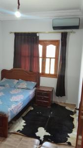 a bedroom with a bed and a window and a rug at Villa Tonsi in Sbiti