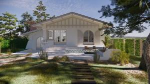 eine Darstellung eines weißen Hauses mit einer Veranda in der Unterkunft Villa d'architecte avec piscine et plage à pied in La Teste-de-Buch
