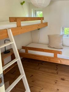 a bedroom with two bunk beds and a ladder at Modern Summer House Close To Sea On Samsø in Kolby Kås