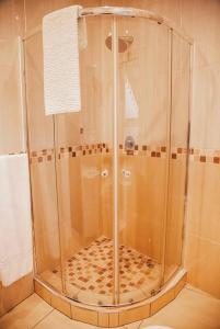 a shower with a glass enclosure in a bathroom at Ekupholeni Garden Villas in Manzini +53 photos
