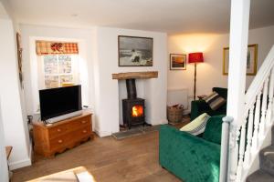 a living room with a television and a fireplace at Amesbury Newport, Pembrokeshire in Newport Pembrokeshire