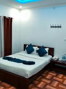 卡尔佩特塔Deluxe Residency的一张带蓝色枕头的床