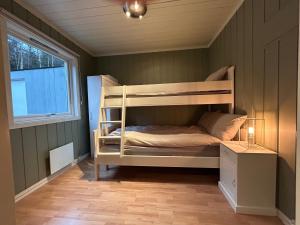 オイヤーにあるHafjell Ski-in Ski-Outの窓付きの部屋の二段ベッド1台分です。