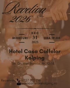 a sign for a hotel casa cita cajaaja holding a wine glass at Casa Calfelor Kolping Timișoara in Timişoara