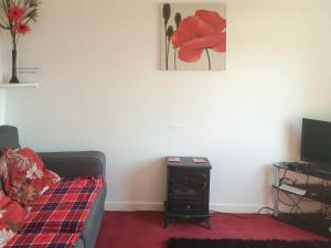een woonkamer met een bank en een open haard bij Loch Ness - Uk7094 in Contin