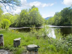 een rivier met gras en bomen op de achtergrond bij Loch Ness - Uk7094 in Contin