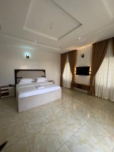 a bedroom with a bed and a television in it at Newcamp Hotel and Apartments in Abuja +24 photos