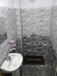 une salle de bain avec lavabo et douche dans l'établissement Sun Rise House Luxor, à Al Aqālitah