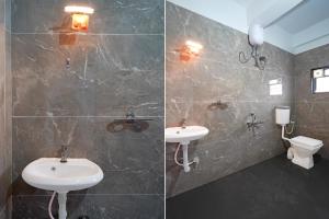 two pictures of a bathroom with a sink and a toilet at Collection O Kanifnath Trek Pune in Jadhavwadi
