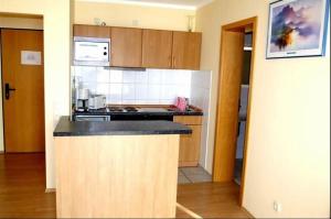 a kitchen with a stove and a counter top at Orth C19 in Orth +2 photos