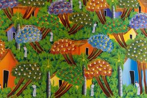 a painting of a forest of trees and houses at La Maison Jaune - Swimming pool & beach access 50 m away in Saint-Pierre +55 photos