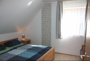 a bedroom with a bed and a window at Lichtblick in Petersdorf auf Fehmarn