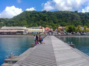 a group of people sitting on a dock in the water at La Maison Jaune - Swimming pool & beach access 50 m away in Saint-Pierre