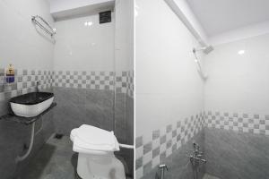 zwei Bilder eines Badezimmers mit Toilette und Waschbecken in der Unterkunft SPOT ON Hotel The Comfort Cove in Rānder