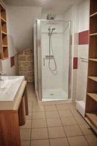 een badkamer met douche en wastafel bij La Maison des Mousquetaires in Condom