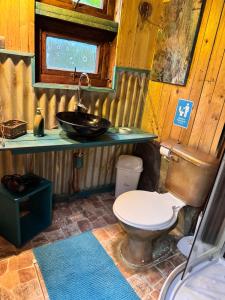 un baño con inodoro y lavabo en Apartamento Hortensias del Lago, en Puerto Varas