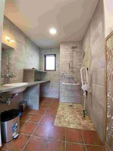 a bathroom with a shower and a sink at Villa spacieuse avec piscine à Saint-Michel-d'Euzet in Saint-Michel-d'Euzet