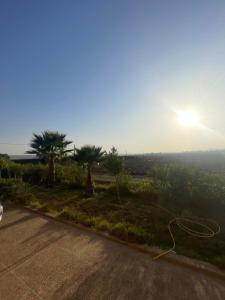 a view of a road with trees and the sun at Villa dar deyafa jamaat fedalat in Sidi Moussa Ben Ali