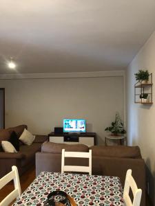 a living room with a couch and a tv at The Calm Residence - Gondomar 