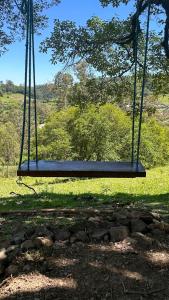 eine Schaukel, die an einem Baum auf einem Feld hängt in der Unterkunft Chale Pedra do Sol in Caxias do Sul + 8 Fotos