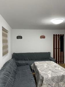 a bedroom with a bed and a couch in it at Vikendica- kuća za odmor in Goražde