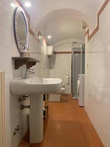 een badkamer met een wastafel en een spiegel en een douche bij Perugia Historic center house in Perugia