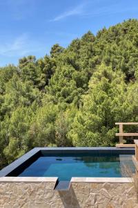 een zwembad met een berg op de achtergrond bij Holiday house with a swimming pool Gromin Dolac, Hvar - 24689 in Jelsa