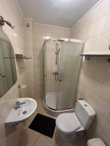 ゴンスキにあるNostalgia Gąskiのシャワー、トイレ、洗面台を備えたバスルーム +44枚の写真