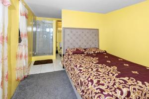 een slaapkamer met een groot bed en een douche bij Mins from Beach • WiFi + AC • BBQ Grill in Vieux Fort